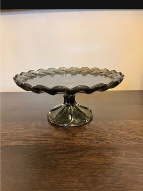 Vintage Anchor Hocking Fairfield Grey Glass Cake Stand